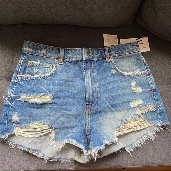 Zara Pants - ZARA distressed denim jean shorts size 10 New with Tag